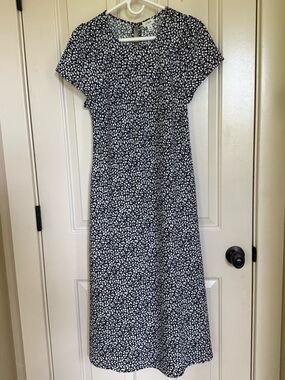 J. Crew Navy and White Floral Cap-Sleeve Midi Dress